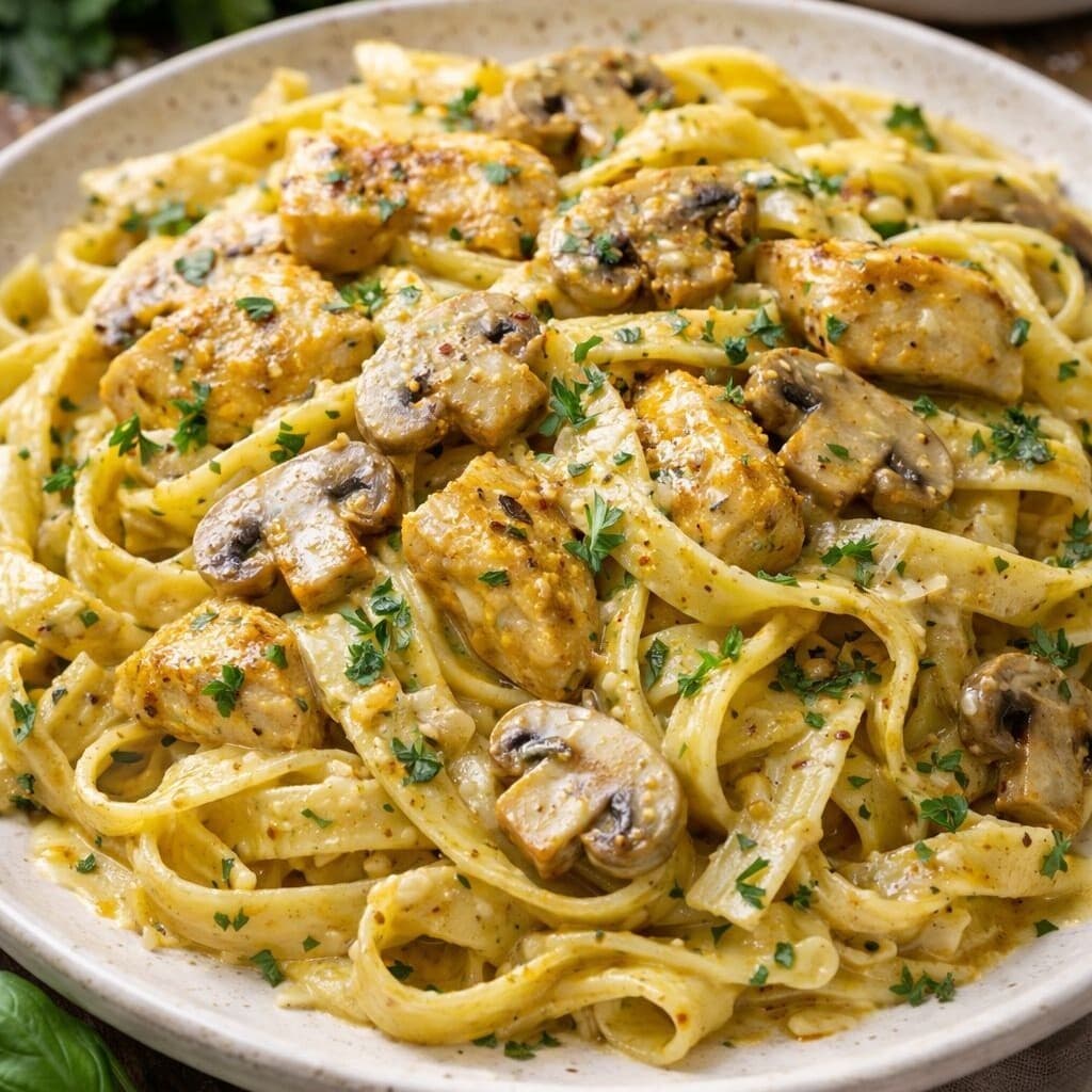Köri Soslu Tavuklu Mantarlı Fettuccine