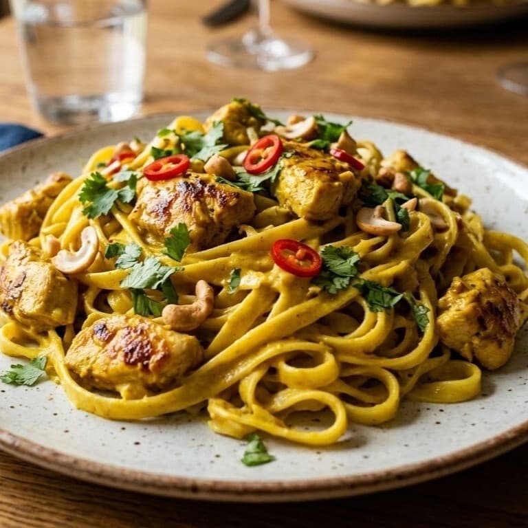 Köri Soslu Tavuklu Fettuccine